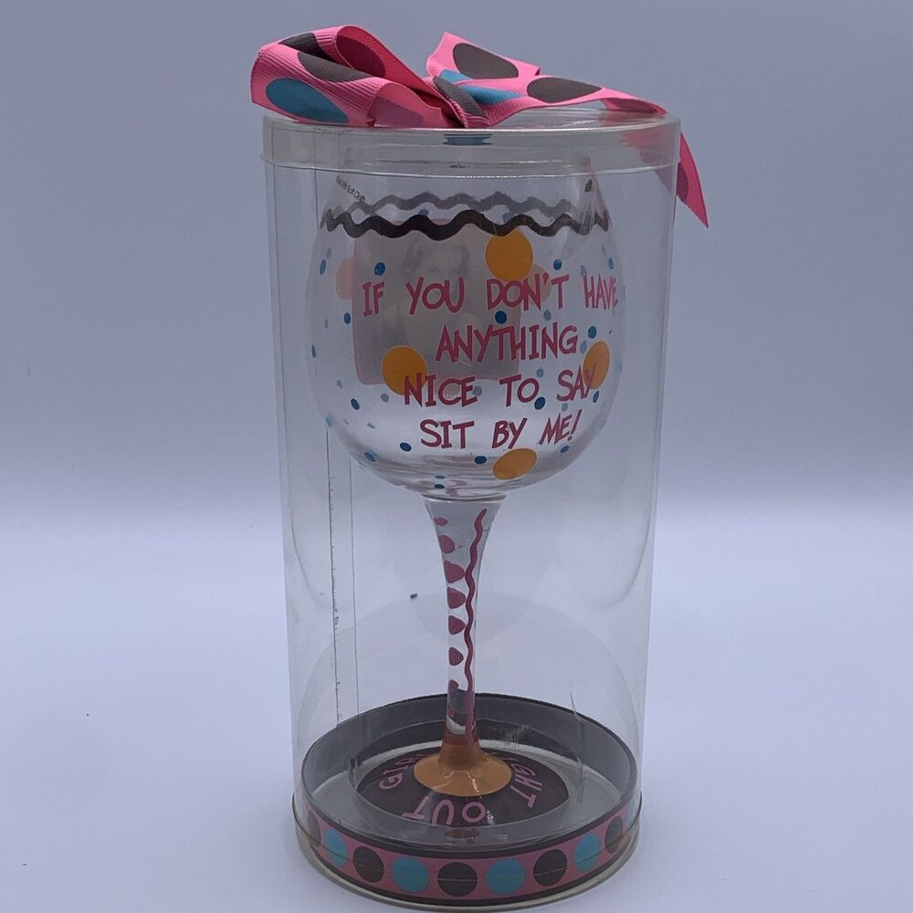 Girls Night Stemmed Painted Wine Glass Polka Dot w/ Gift Box, Quote